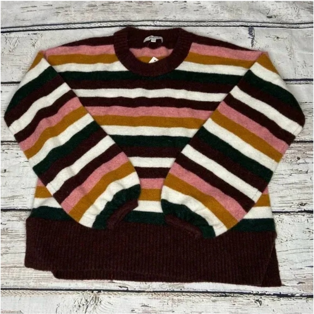 Madewell Striped Payton Sweater Wool Alpaca Blend Balloon Sleeve Women’s Size L - Picture 6 of 6